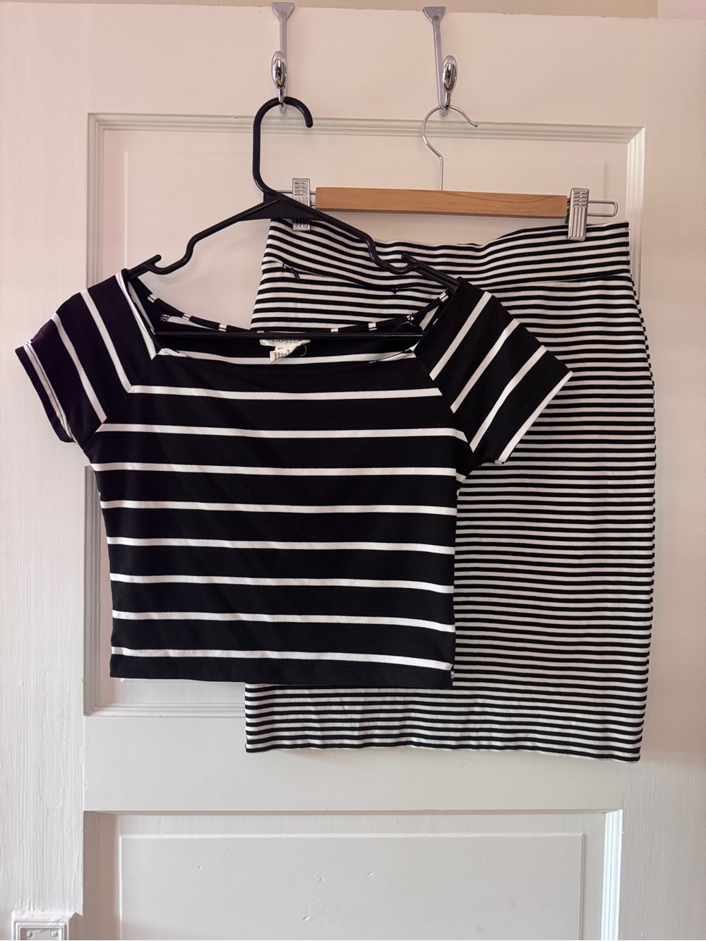 Black & White Striped Pencil Skirt and cropped cap sleeve set